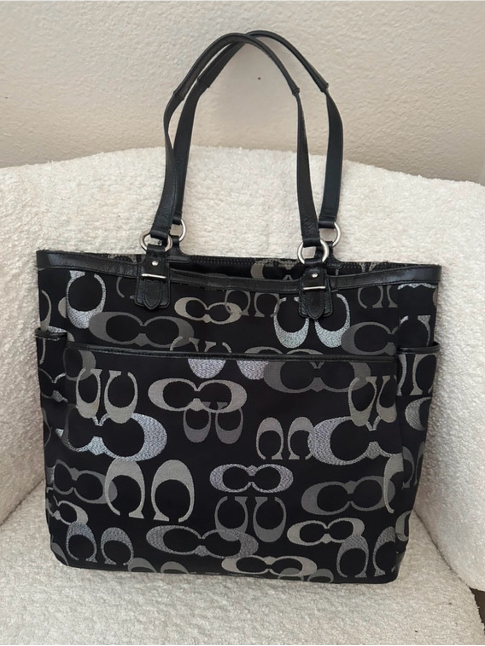Coach Black and Silver Signature Tote - Picture 3 of 8